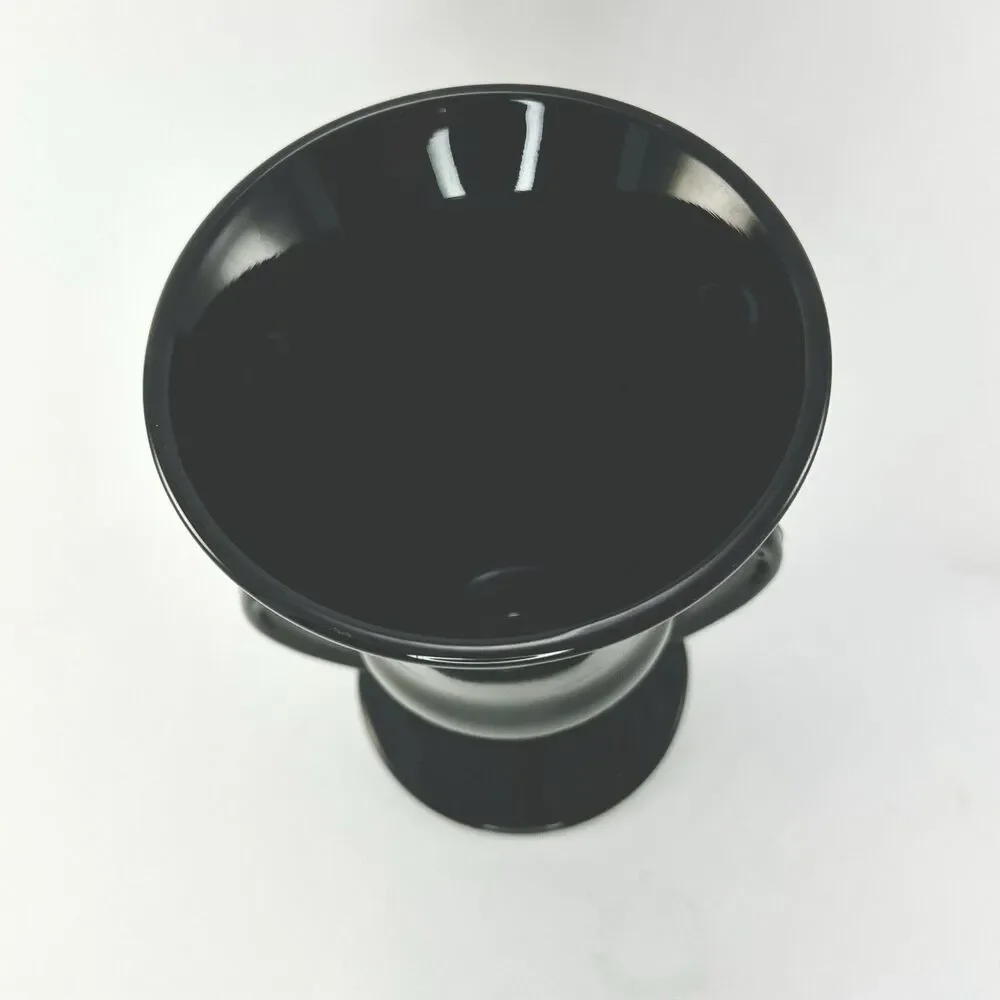 Fostoria Sakier Ebony Black Glass Urn Vase #2467 Scroll Handles 7” 1930s